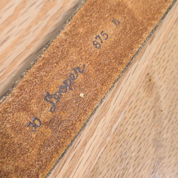 Black Leather Stamped belt size 30 no buckle - Picture 7 of 7